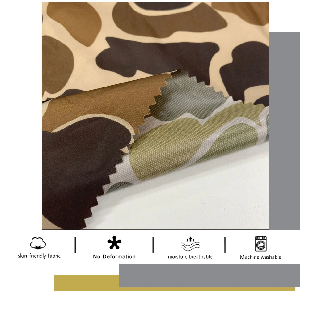 Waterproof Fabric Outdoor Fabric Workwear Sportswear Raincoat Ripstop Camo Printed Cired Coating PU Coated Fabrics 100 Polyester Taffeta Fabric